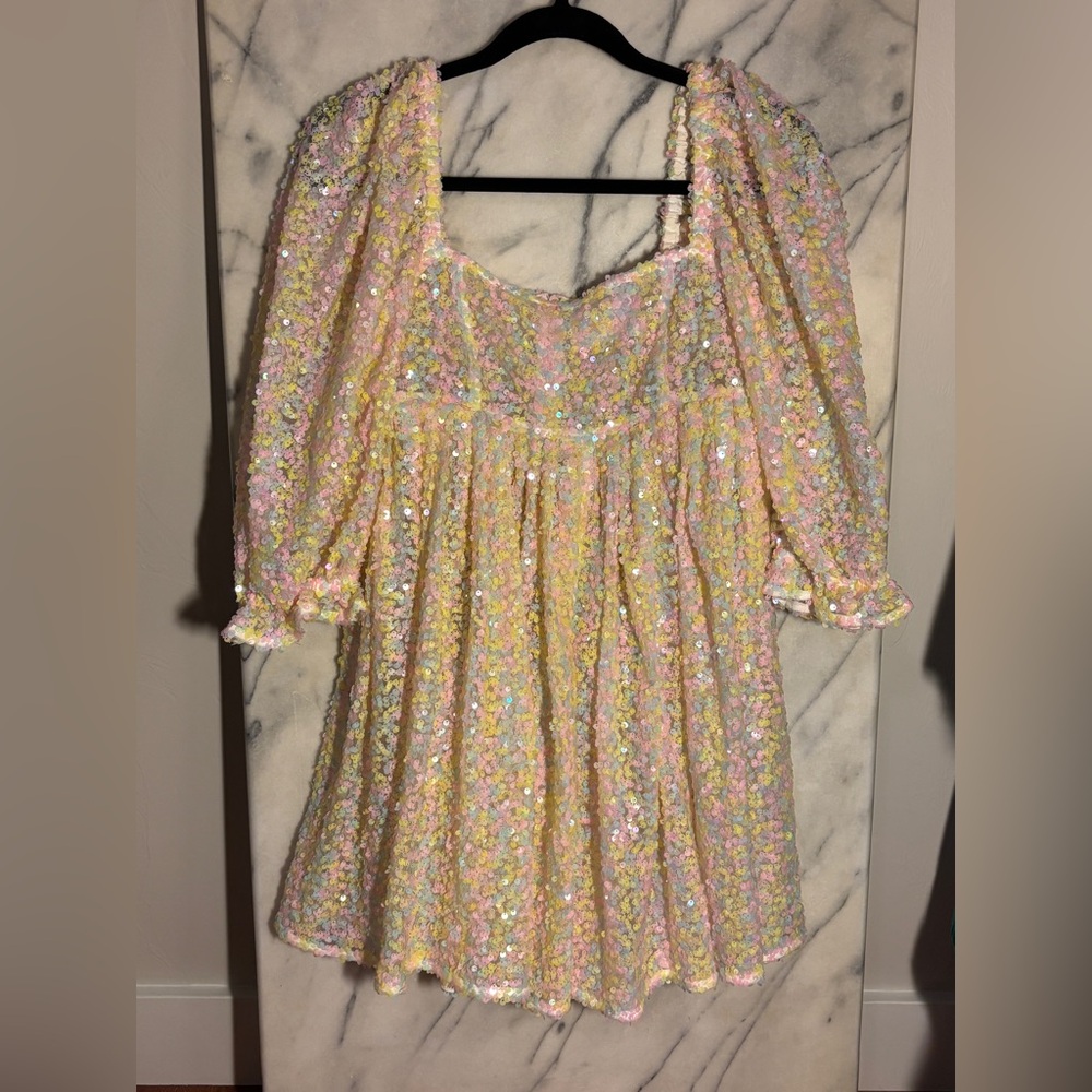 Statement pastel sequin babydoll dress